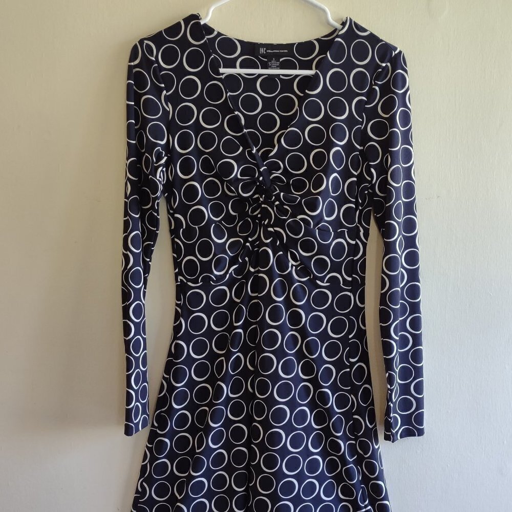 INC Front Knot A-Line Dress Polka Dot Circles Office Chic Feminine Size Small